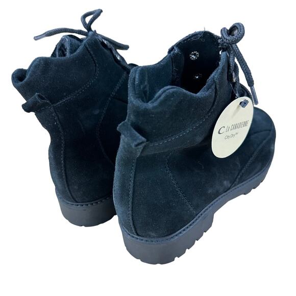 La Canadienne NWT Lucky Suede Leather Black Boot Lace Up Size 6.5 Lug Sole - Picture 2 of 6